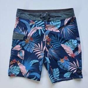 RIP CURL 8" Boardshorts Boys 14 Blue Floral Hawaiian Surf Swim Never Worn